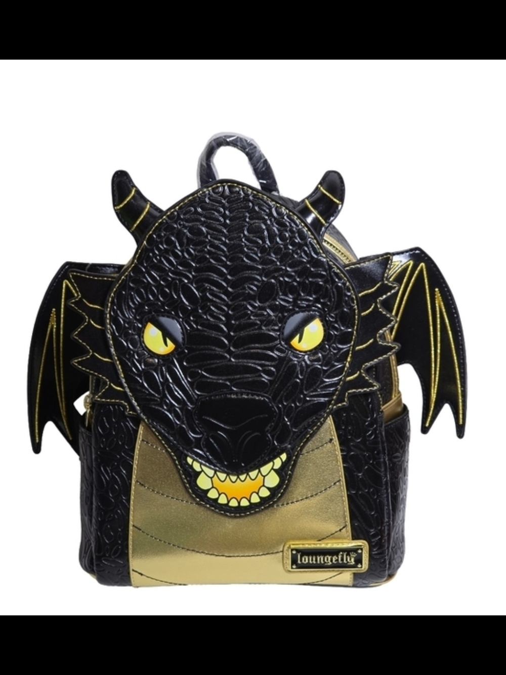 Loungefly Black and Gold Dragon Face Mini Backpack BAM Exclusive